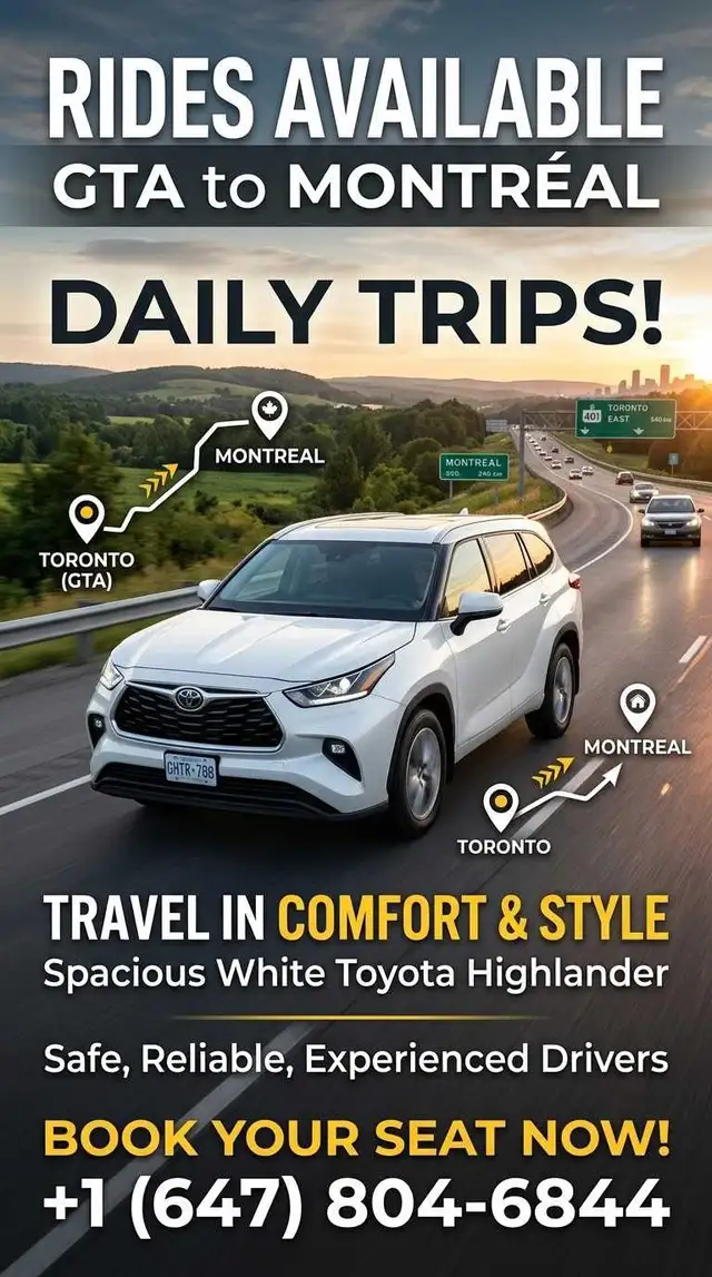 rideshare/Private ride hamilton to montreal 