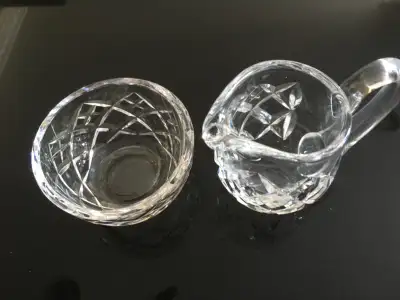Waterford crystal cream and sugar, beautiful vintage creamer and open sugar bowl. Kerry pattern, mar...