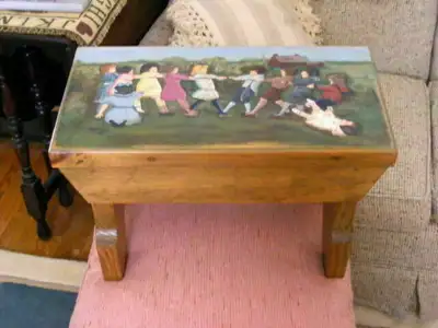 Foot Stool: With Hand Painted School Yard Scene, View more
