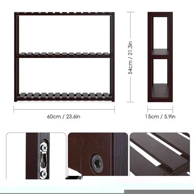 Bamboo shelf adjustable washroom vanity laundry organization in Bookcases & Shelving Units in Oakville / Halton Region - Image 3