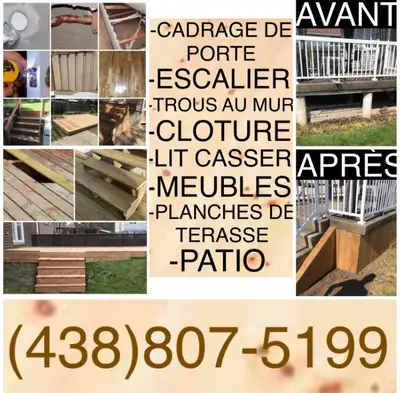 FABRICATION ET RÉPARATION PLANCHE DE PATIO,ESCALIER,CLÔTURE etc, View more