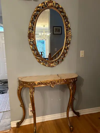 antique table and mirror, View more