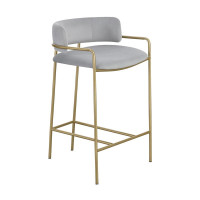 Upholstered Low Back Stool - Grey/Gold