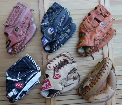  6 Premium Leather Baseball/Softball Gloves – Rawlings, Cooper, View more