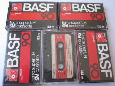 5 x BASF FERRO SUPER LH 90 audio CASSETTE TAPES (1970s, GERMANY), View more