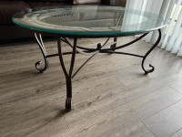 Glass coffee table with side table