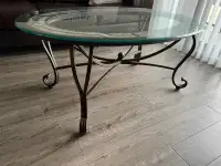 Glass coffee table with side table