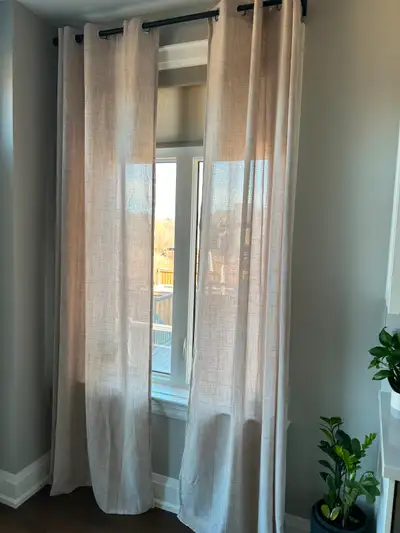 Selling 6 panels (two are pictured) beige sheer curtains. Great condition. $20 per panel. Measuremen...