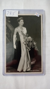 H M Queen Elizabeth II  Decending Stairs Flowers RPPC postcard