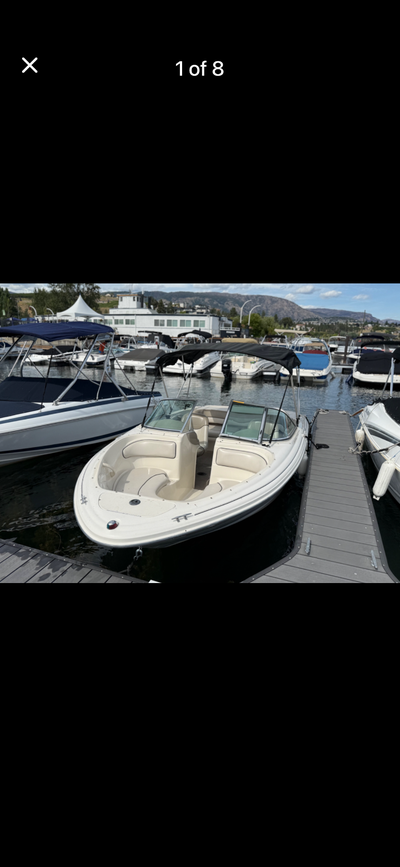 Bow rider 2002 inboard ski boat, white/beige. Shorelander trailer. Accessories: Tube, knee board, ro...