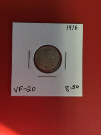 1916 Canadian 10 Cents VF-20