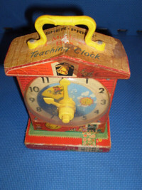 early 60s, Fisher Price Music Box Teaching Clock Toy #998