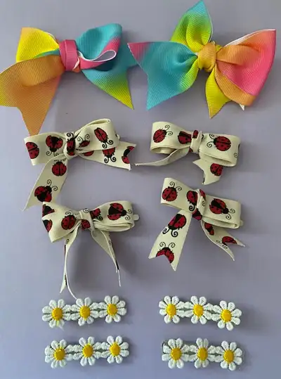 10 NEW ribbon hair bows alligator clips lady bugs daisies girls, View more