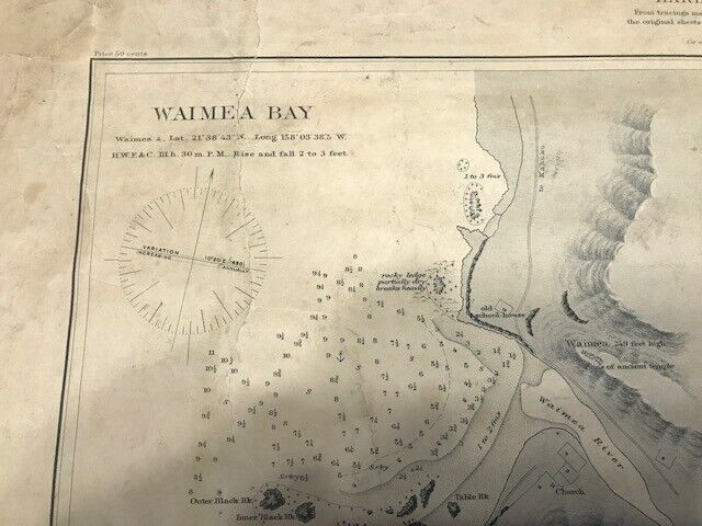 * Large paper map Hawaiian Islands, Oahu Harbours, 1891, Hawaii in Arts & Collectibles in City of Toronto - Image 4