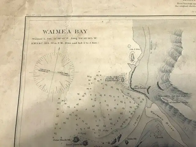 * Large paper map Hawaiian Islands, Oahu Harbours, 1891, Hawaii in Arts & Collectibles in City of Toronto - Image 5