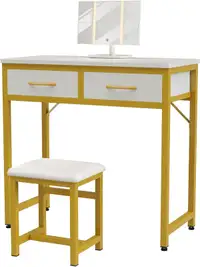 Vanity Desk Makeup Vanity with Small Stool White and Gold