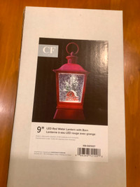 9" LED Red Water Lantern with Barn