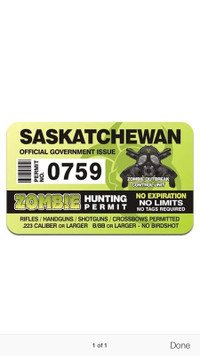 Saskatchewan Zombie hunting permit decal