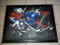 Superbe peinture de hockey, cadre de hockey, tableau hockey