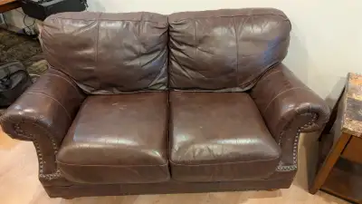 Brown Leather Love Seat, View more