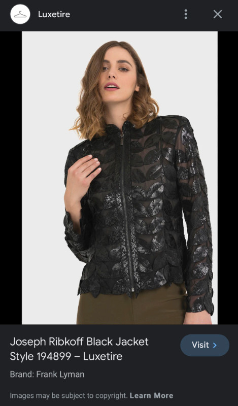 Joseph Ribkoff Black Leaf Evening Jacket Full Zip Size M in Women's - Tops & Outerwear in Windsor Region - Image 2