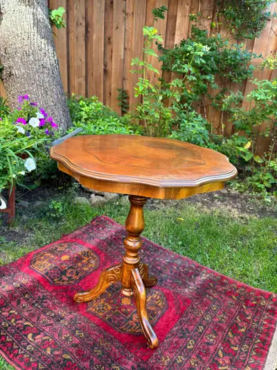 Edwardian Style Inlaid Top Solid Wood Round Wine/End Table, View more