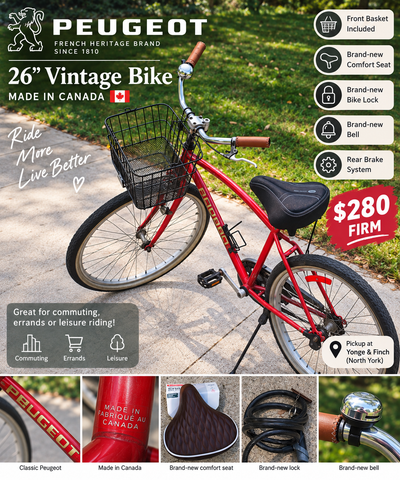 Vintage Peugeot 26” Bike – Made in Canada – New Accessories, View more