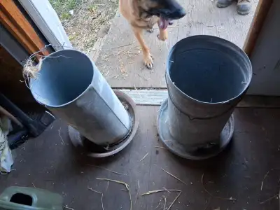 Large stainless steel Poultry food and water containers $30 each 2 available Great for turkeys, Duck...