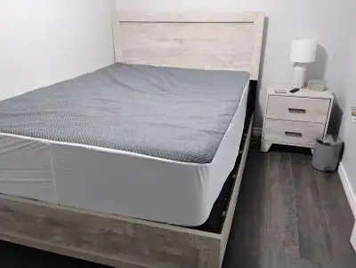 Queen bed and night table, View more