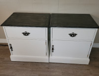 Refinished nightstands white and grey glazed tops 24w 18d 25.5h