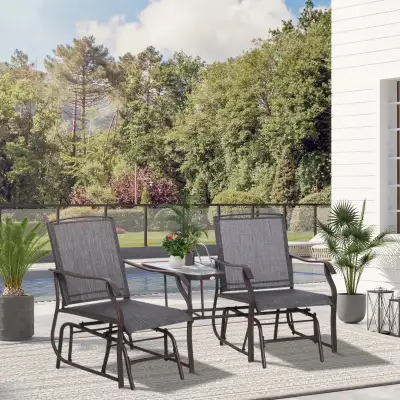 Patio Double Glider Chair with Glass Top Center Table, Outdoor G, View more