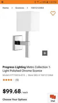 Progress Lighting Metro Collection1Light Polished Chrome Sconce