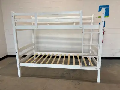 White Twin Over Twin Wood Bunk Bed Frame, View more