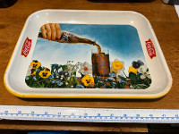 Coca Cola Metal Tray Pouring Bottle with flowers 10.5"X13.5"