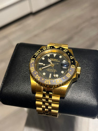 Seiko mod gold GMT master automatic watch