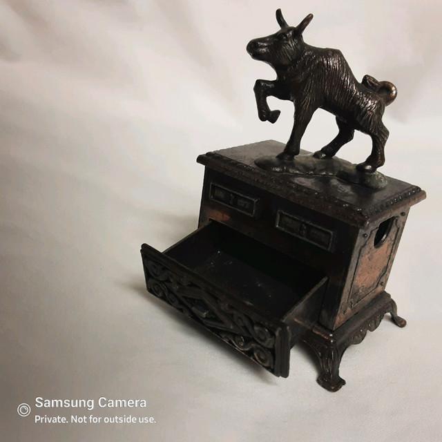 Miniature bronze bull Taurus statue w/side board dresser Zodiac in Arts & Collectibles in Calgary - Image 2