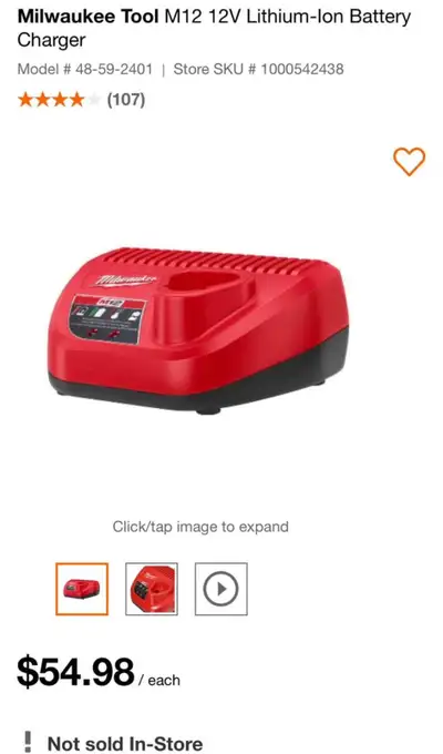 Milwaukee Tool M12 12V Lithium-lon BatteryCharger, View more
