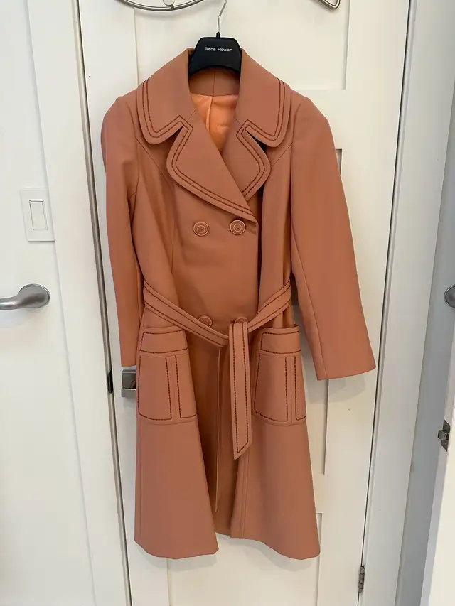 Coat Vintage 70s Coral MONTESELLI Wool Trench Rare in Women's - Tops & Outerwear in Laval / North Shore - Image 10