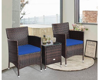 3 PCS PE Rattan Wicker Furniture Sets Chairs Coffee Table Garden
