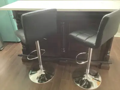Large all wood custom bar and 2  stools, View more