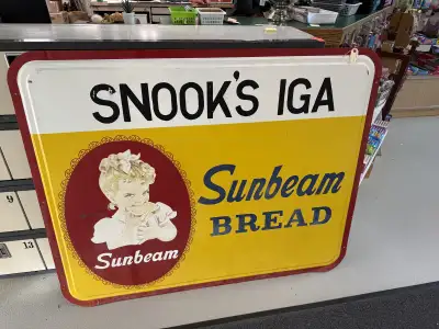huge single sided painted tin Sunbeam bread sign , View more