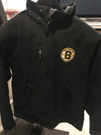 Bruins jacket, scarves and pom poms