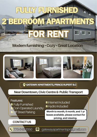 modern furnishings, close to downtown, off street parking. cozy 2 bedroom. short and long term lease...