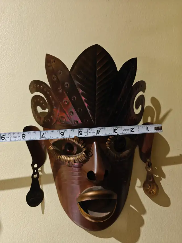 Vintage Mexican Copper Mask Walk Art Glass Eyes62865712219010124