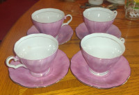 Four Vintage Pink Tea Cups & Saucers Made in Japan