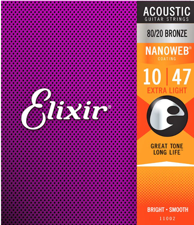 Elixir Nanoweb 80/20 Bronze Extra Light Acoustic Guitar Strings, View more