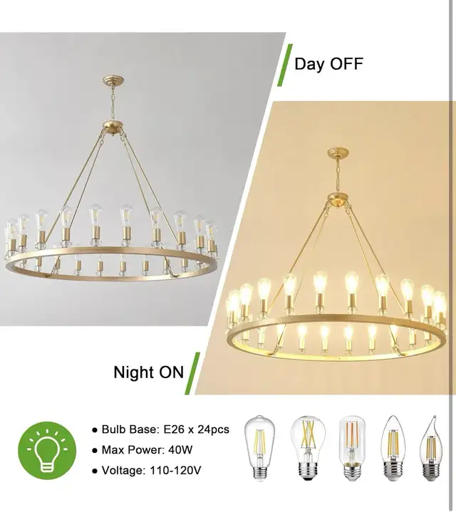 CoyRizds Gold Wagon Wheel Chandelier 48" 24-Lights in Indoor Lighting & Fans in City of Toronto - Image 6