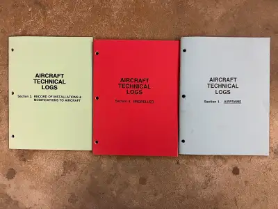 3 new, unmarked tech logs for Canadian aircraft. Includes one each Airframe, Propeller and Modificat...