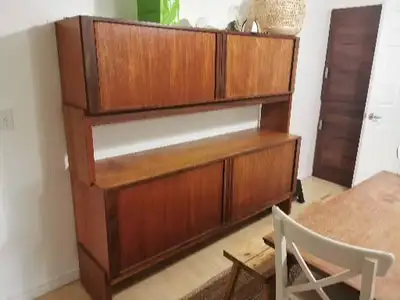 Mid Century Modern Teak Hutch with Tambour Doors Quick Sale Pls, View more