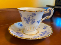 Vintage Coalport Bone China Teacup & Saucer White Blue Flowers